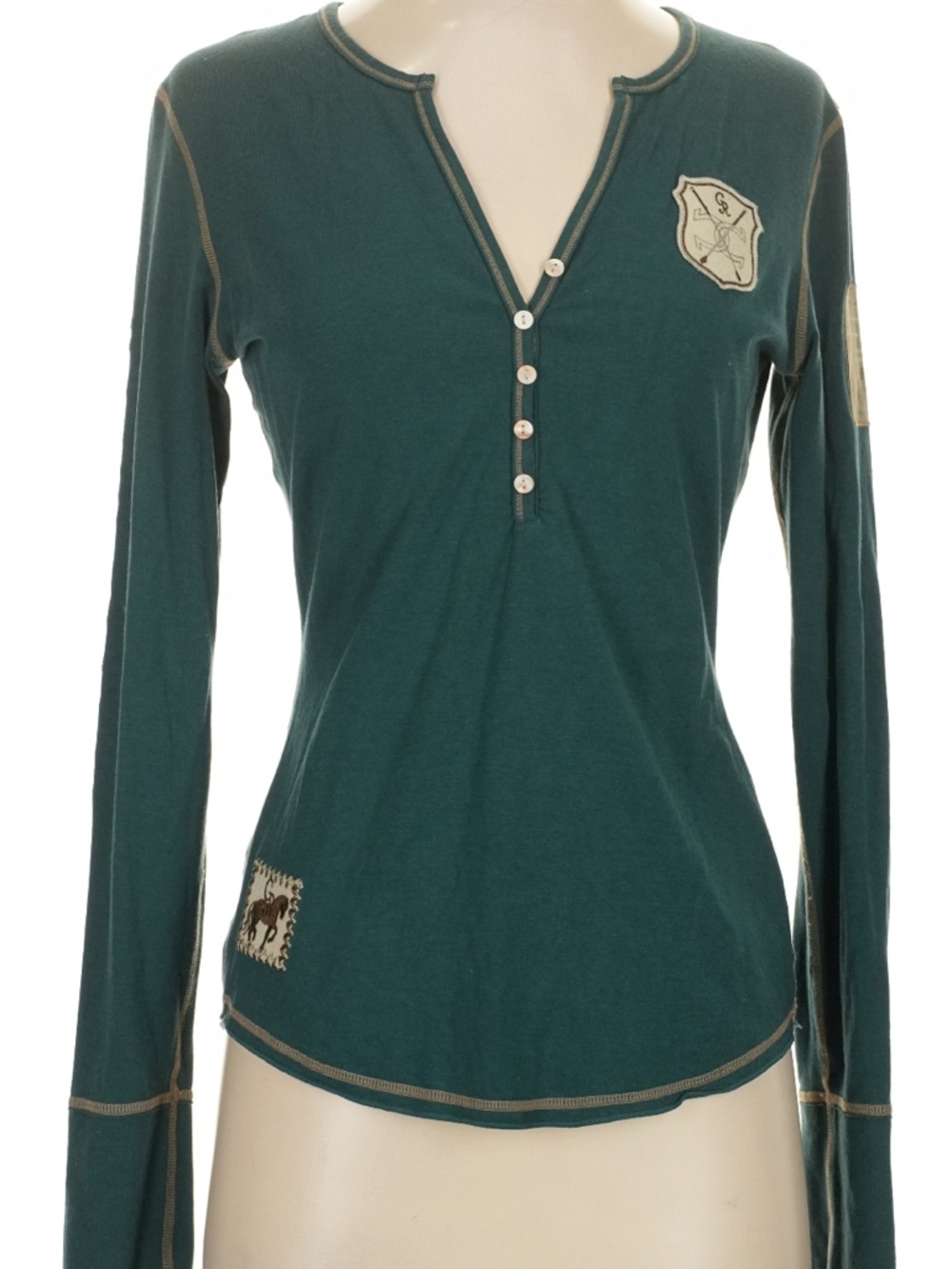 Goode Rider Long-Sleeve Henley Top “Just Ride It!” horse reider embroidered S